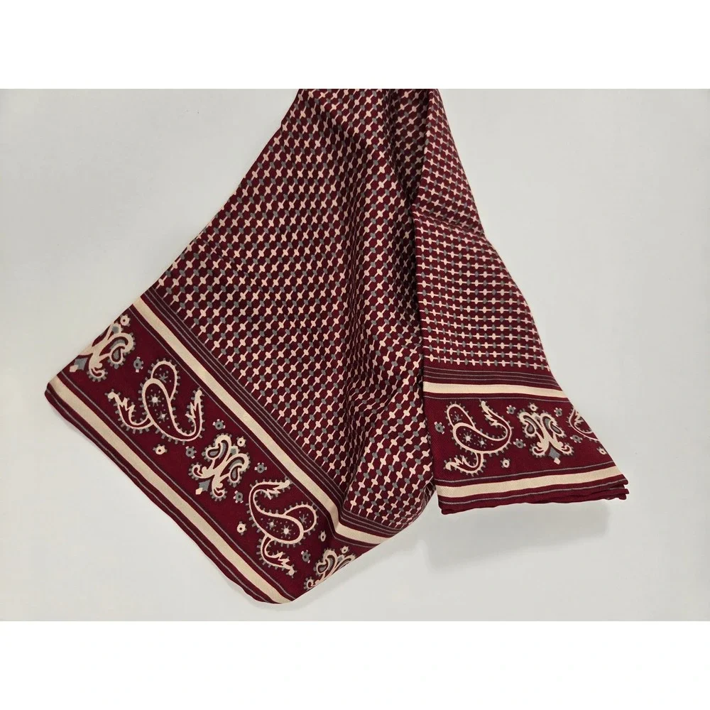 Adolfo Vintage Silk Scarf Burgundy Red Paisley Geometric Made in Japan Twill